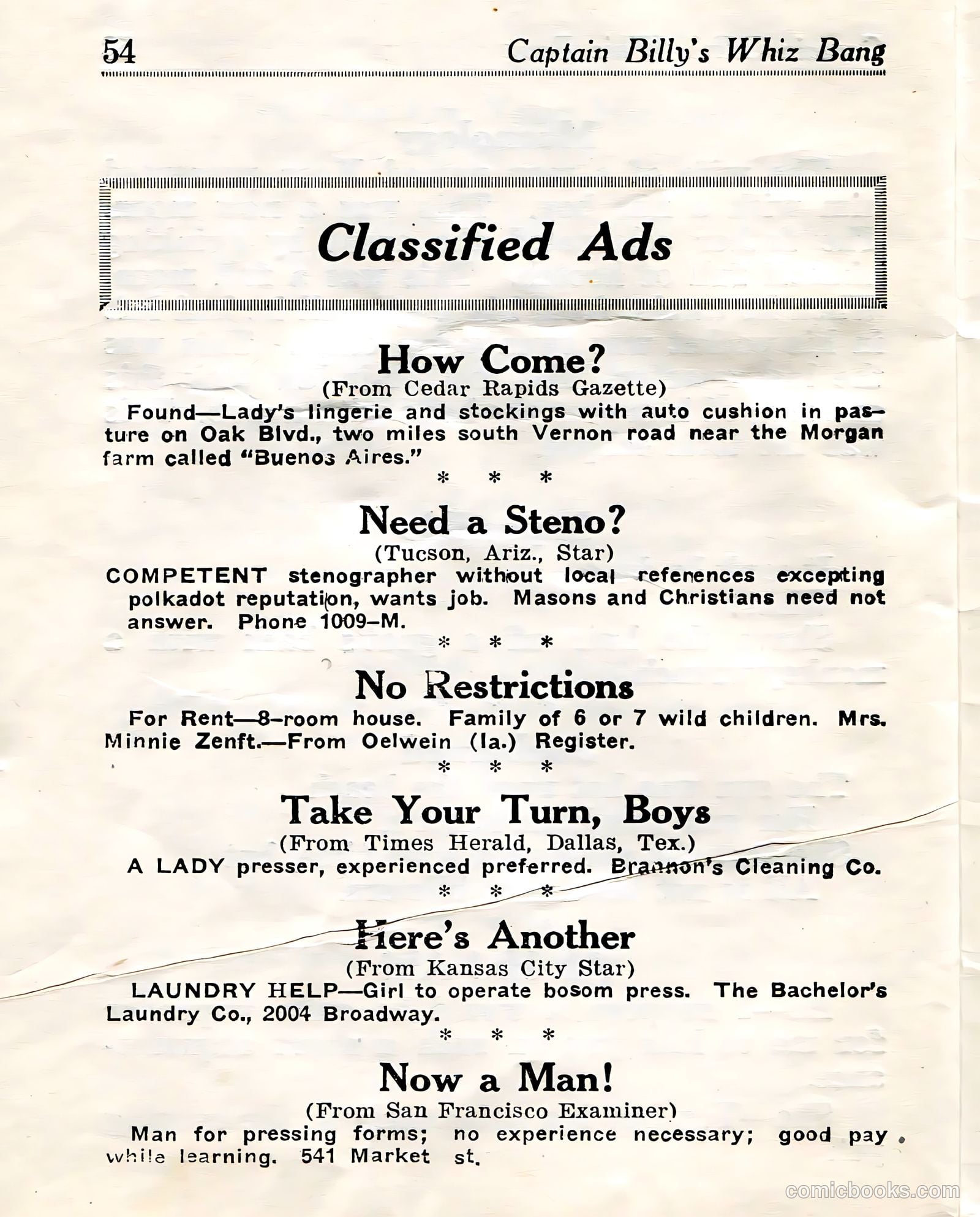 Captain Billy's Whiz Bang #23 (1921) — page 56 of 68