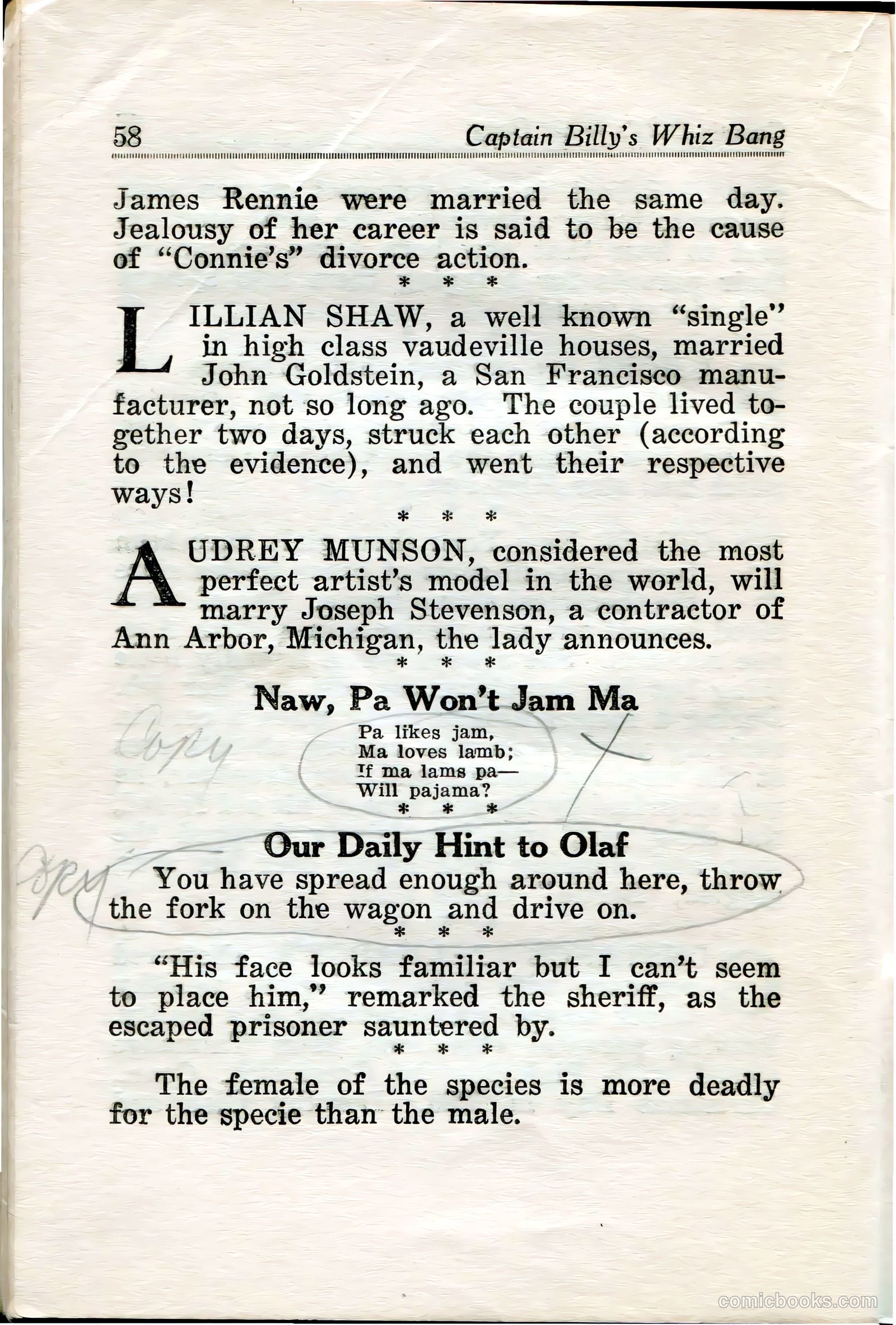 Captain Billy's Whiz Bang #35 (1922) — page 59 of 67
