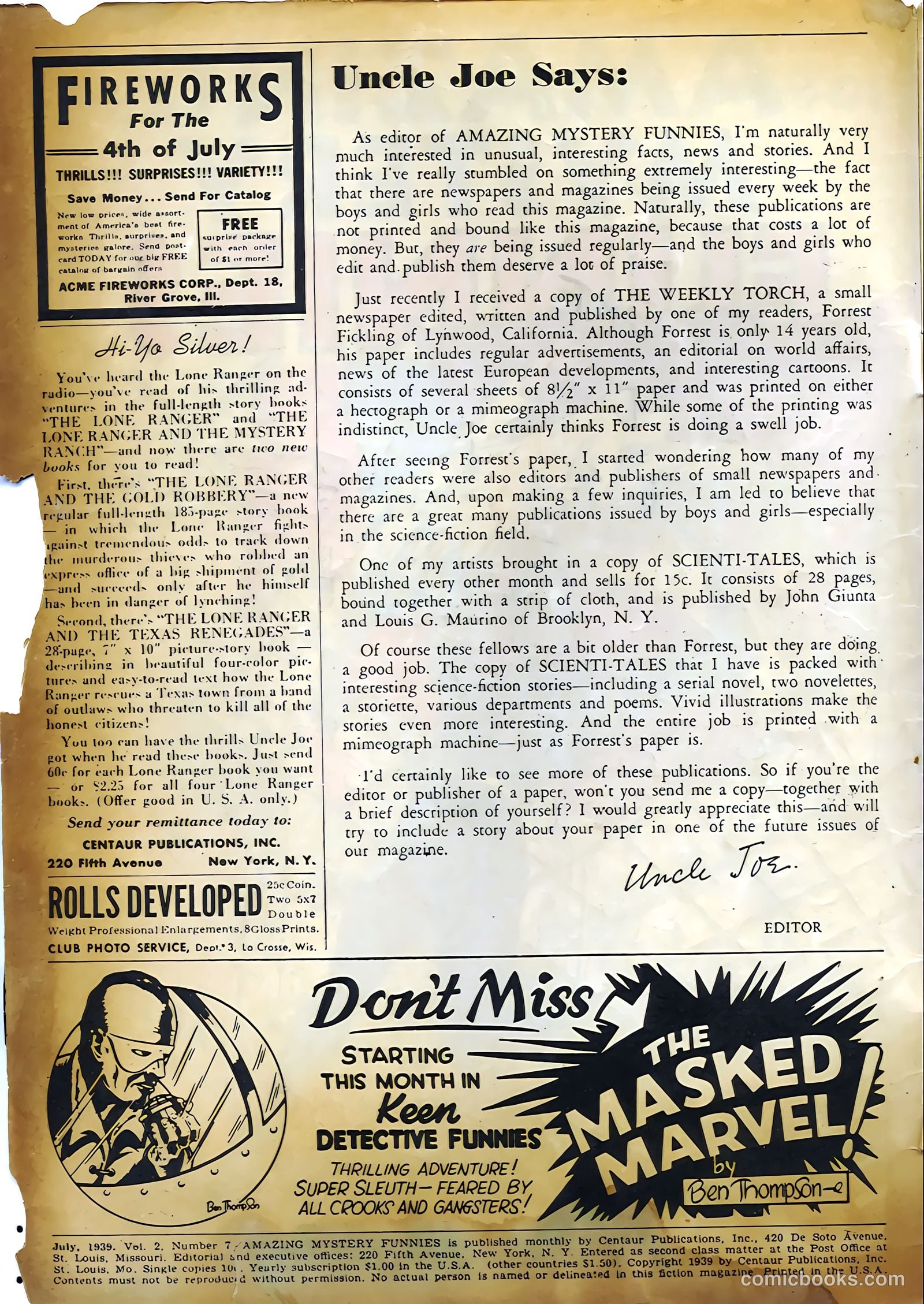 Amazing Mystery Funnies #7 (1939) — page 2 of 52